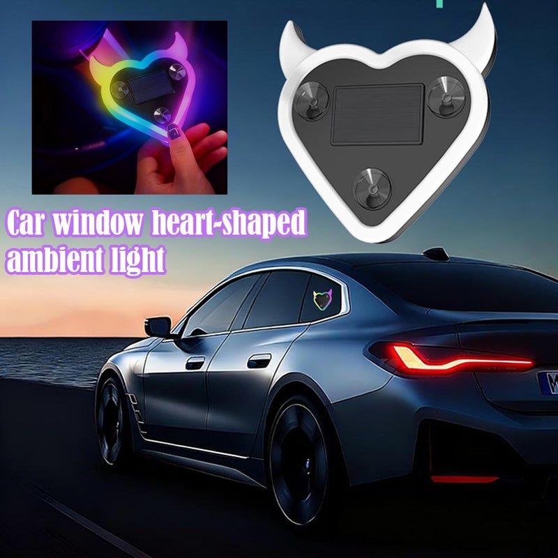 Car LED Ambient Light, Solar-Powered Devil's Heart Lamp Heart-Shaped LED Neon Love Atmosphere Light for Car Back Window Decor, Romantic Gifts for Valentine's Day, Anniversary, Date Night - Image 5